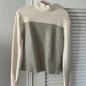 J.Crew Colorblock Mockneck Sweater Super Soft Yarn Grey Ivory Alpaca Wool Medium
